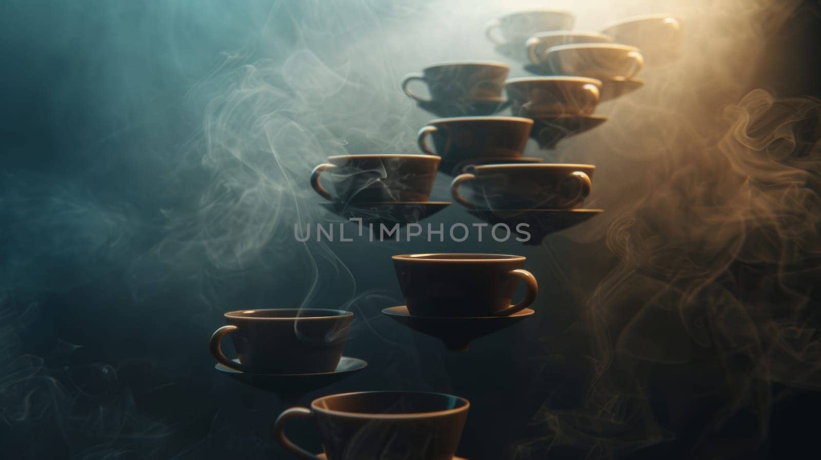 Conceptual depiction of spinning coffee cups forming a ladder, symbolizing ascent