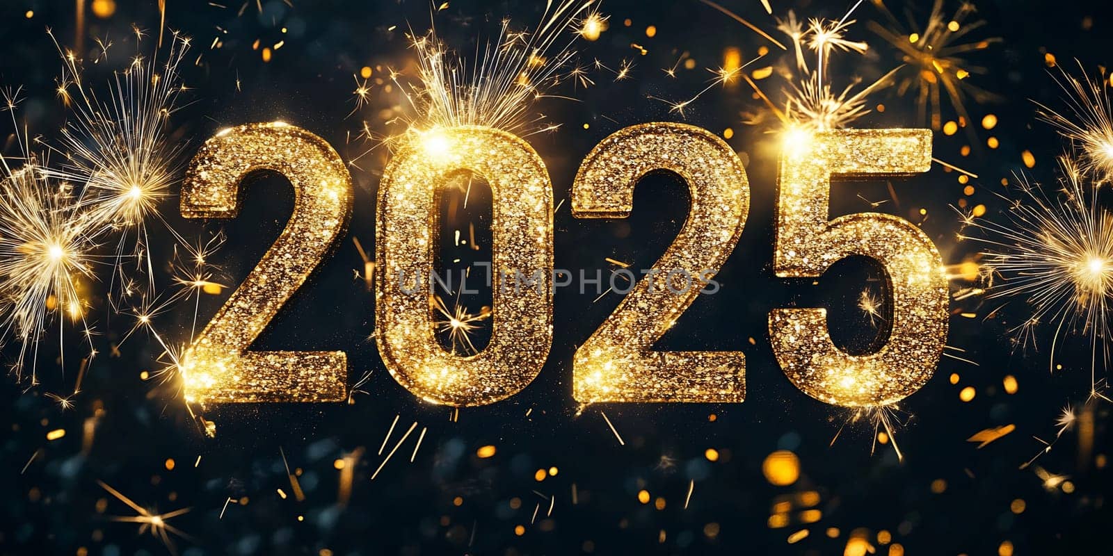 Glittering numbers 2025 are surrounded by festive fireworks, marking the arrival of a new year filled with hope and joy.