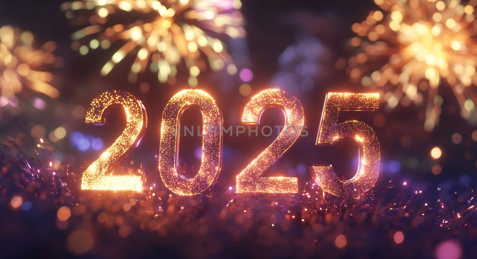 Bright fireworks illuminate the night sky as the year 2025 is celebrated with excitement and joy across the community.