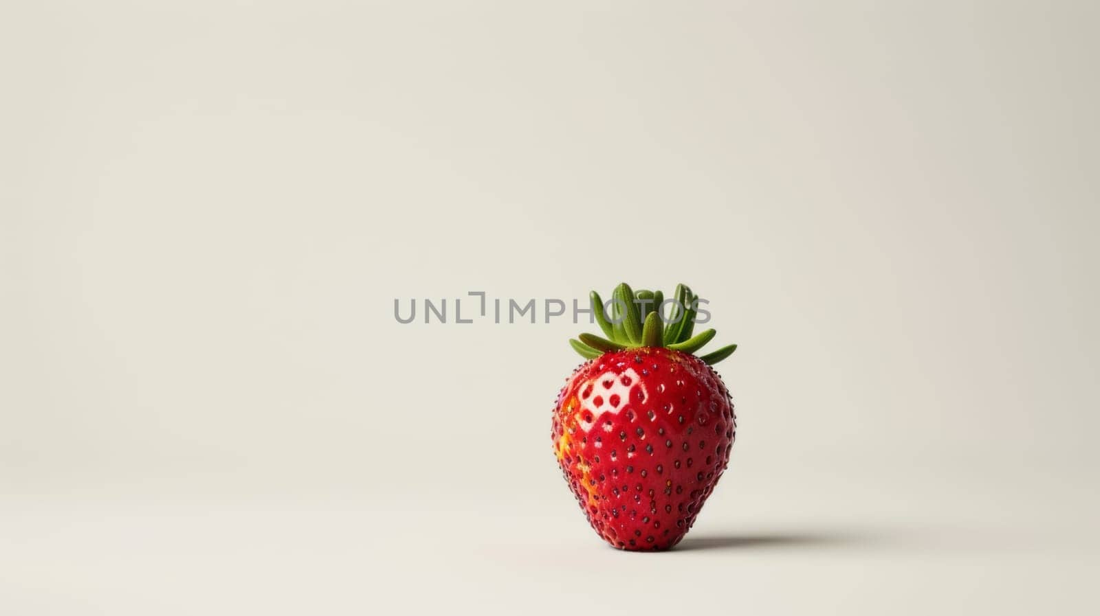 Minimalist spin of a single strawberry against a white background