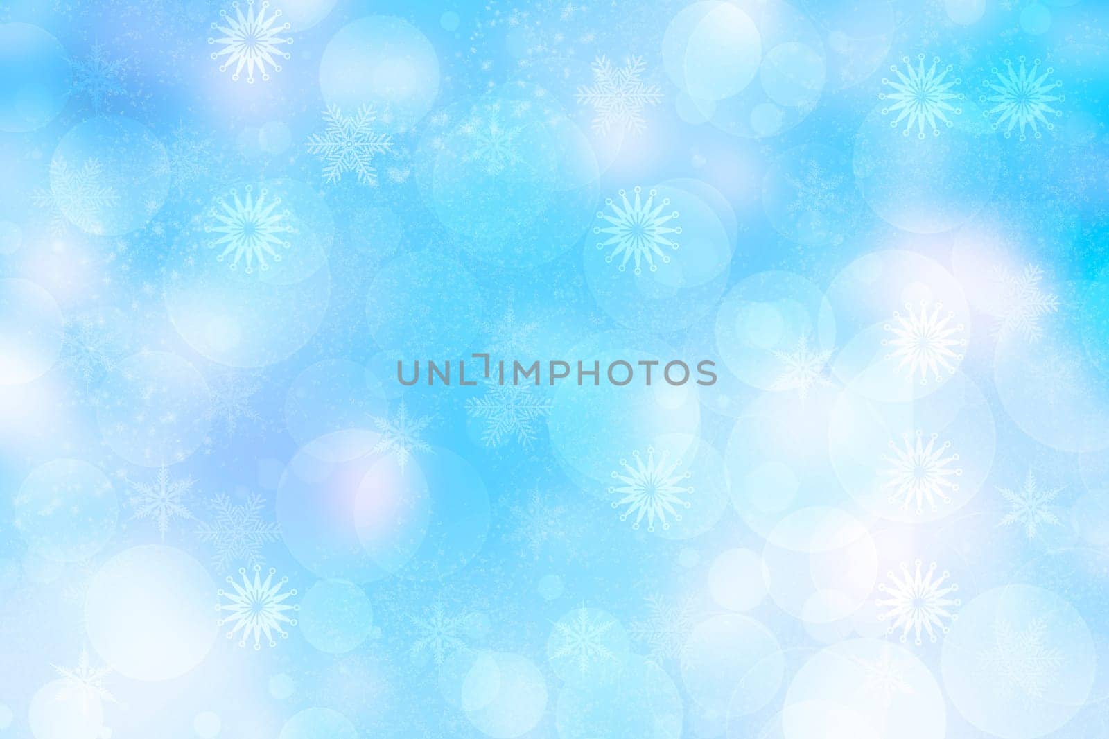 Abstract blurred festive delicate winter christmas or Happy New Year background with shiny blue and white bokeh lighted stars. Space for your design. Card concept.