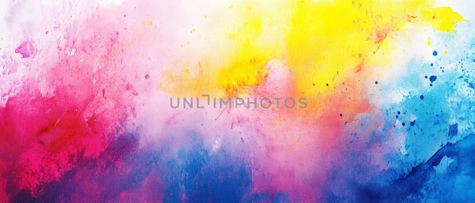 Colorful abstract watercolor splashes featuring vibrant pink, yellow, and blue hues, creating a lively and energetic artwork.