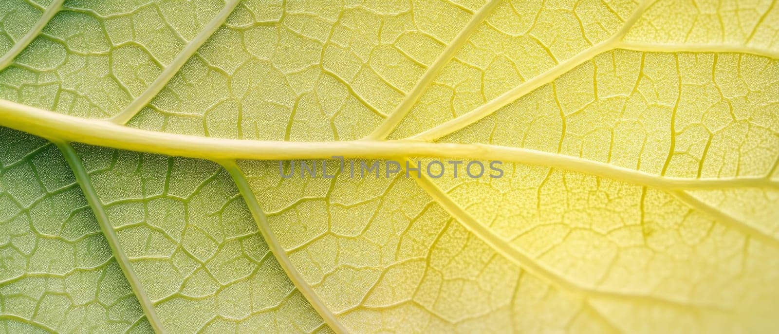 Extreme close up of a backlit green leaf showing intricate vein patterns and cellular structure, creating a natural abstract design.