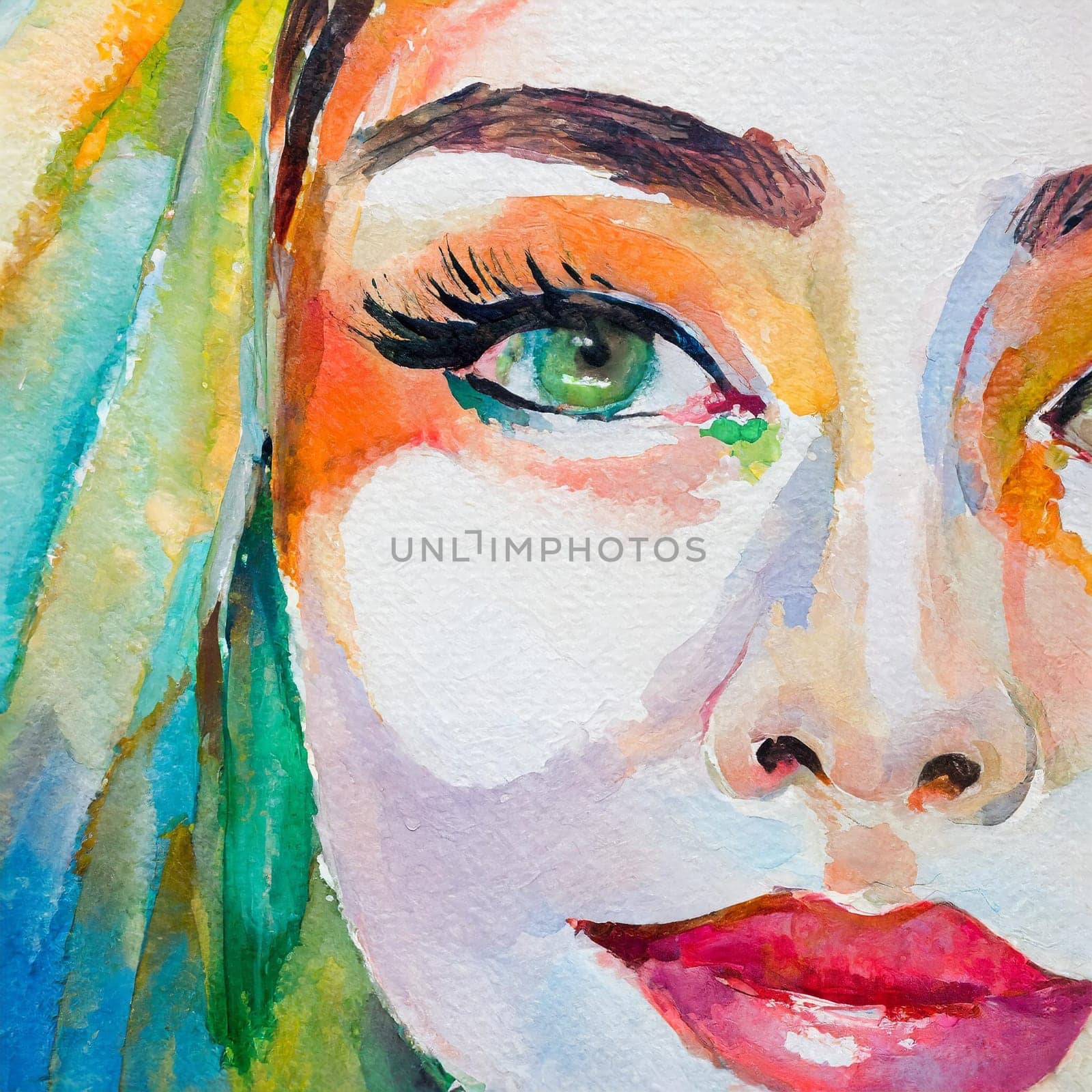 Watercolor Painting, Female Portrait - Generative Art