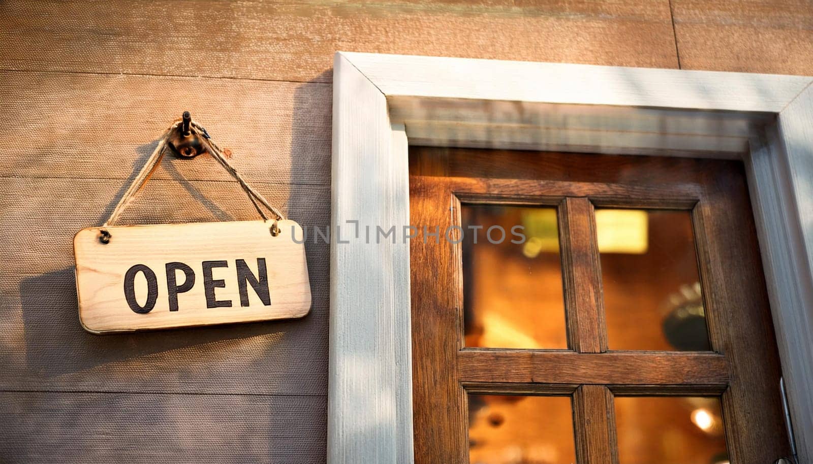 open sign on a shop door, AI generated image