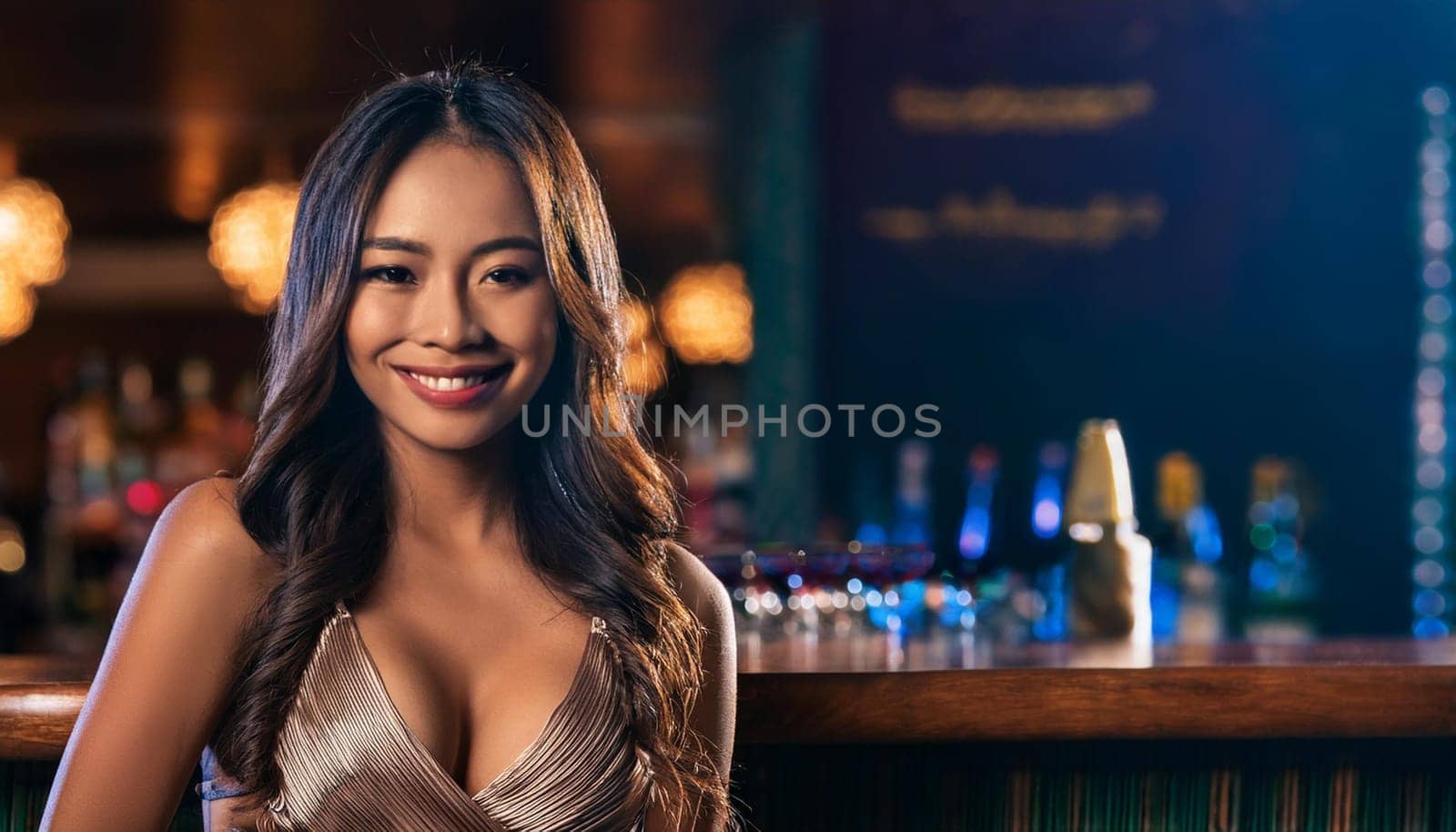 pretty young woman at the bar, AI generated image