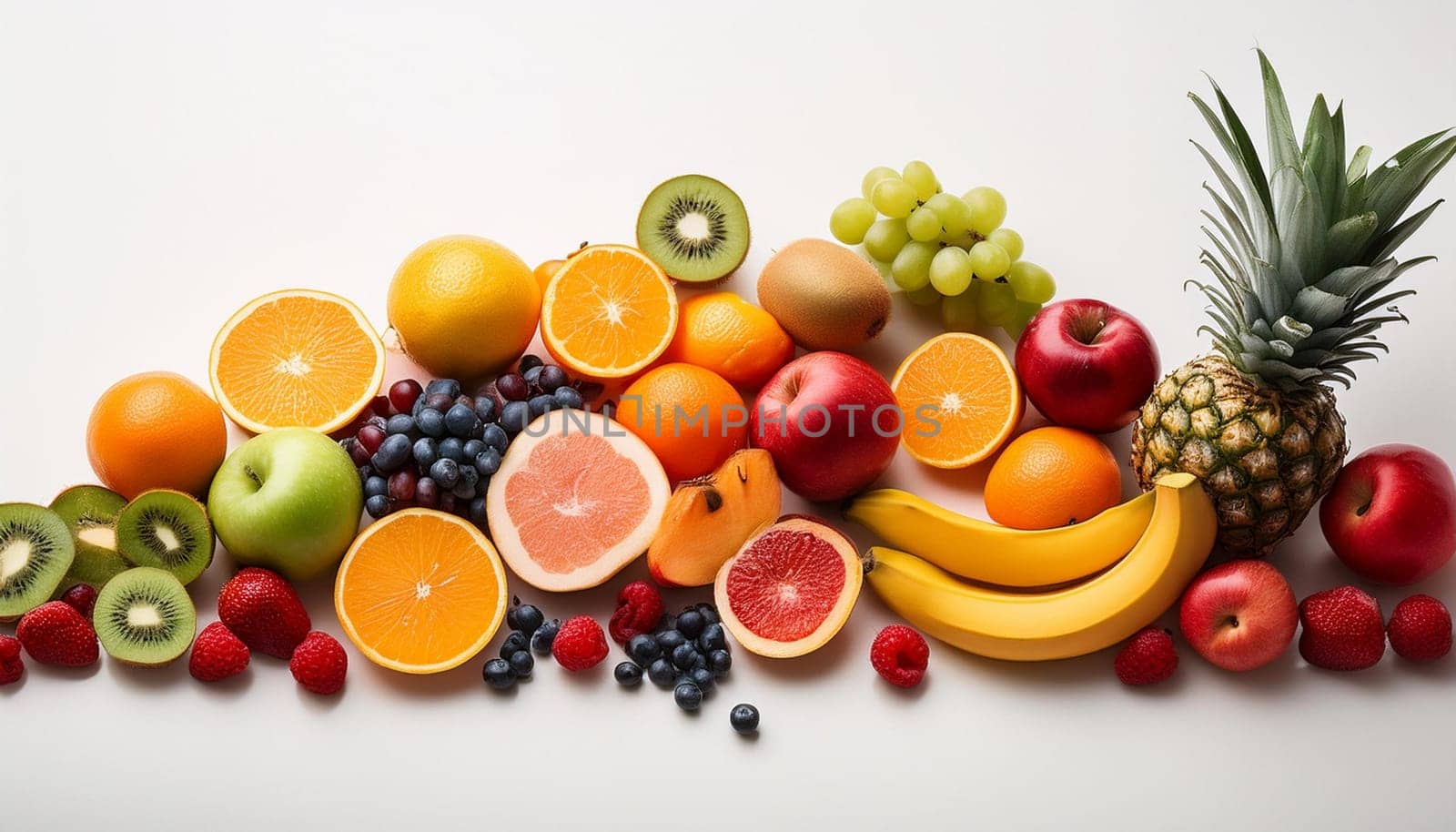 mixed fruits flat top view, AI generated image