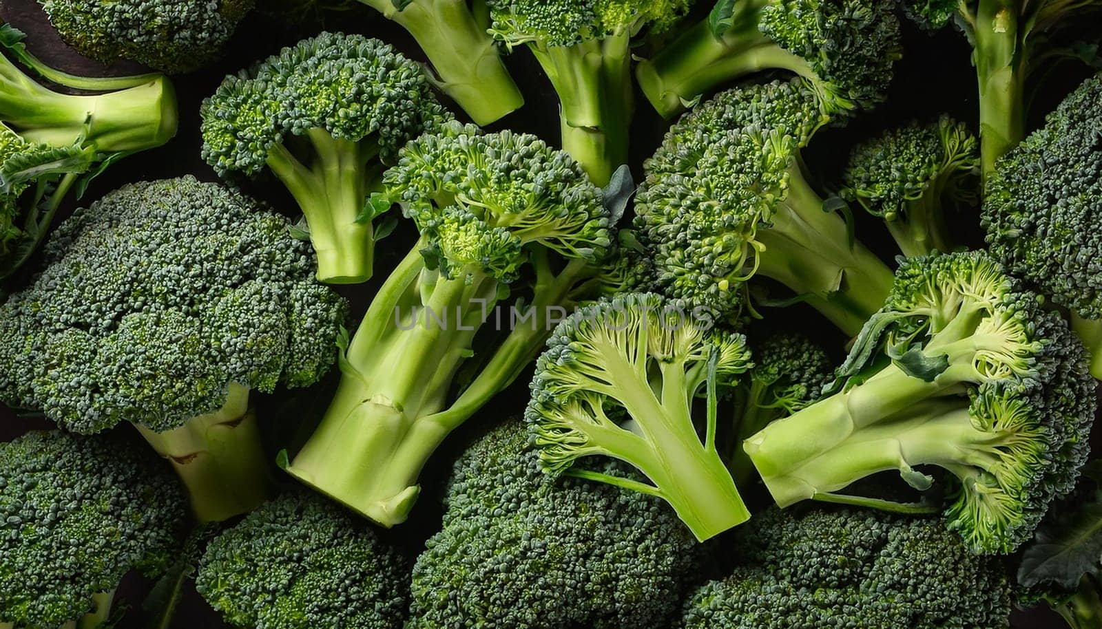 broccoli vegetables flat view, AI generated image