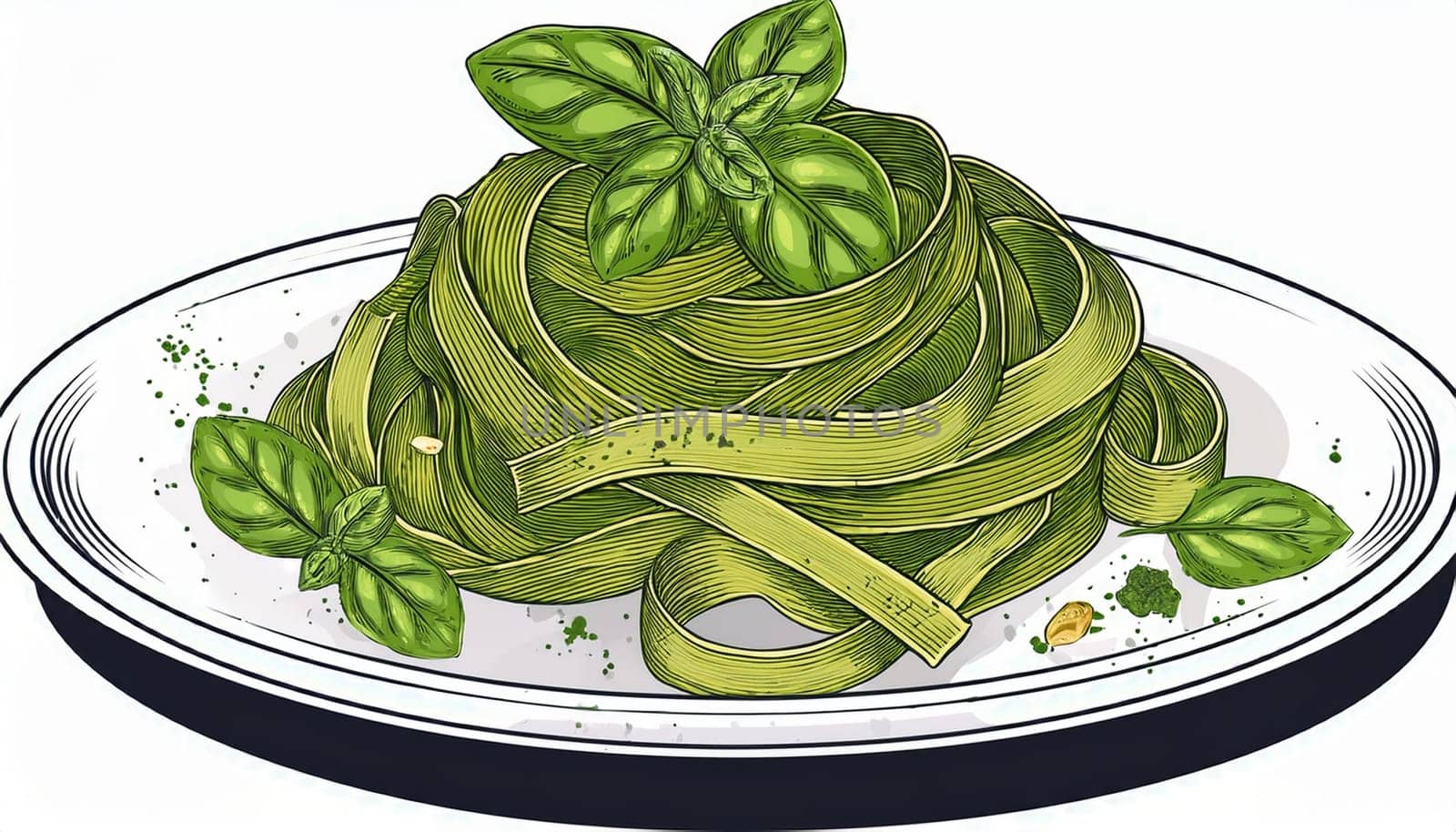 tagliatelle al pesto pasta, AI generated image