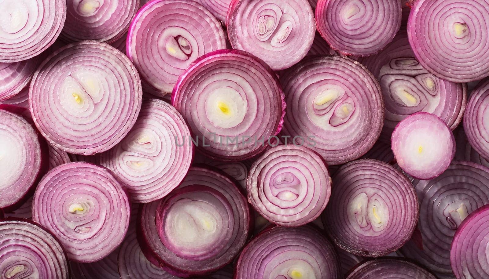 sliced red onions vegetables flat view, AI generated image