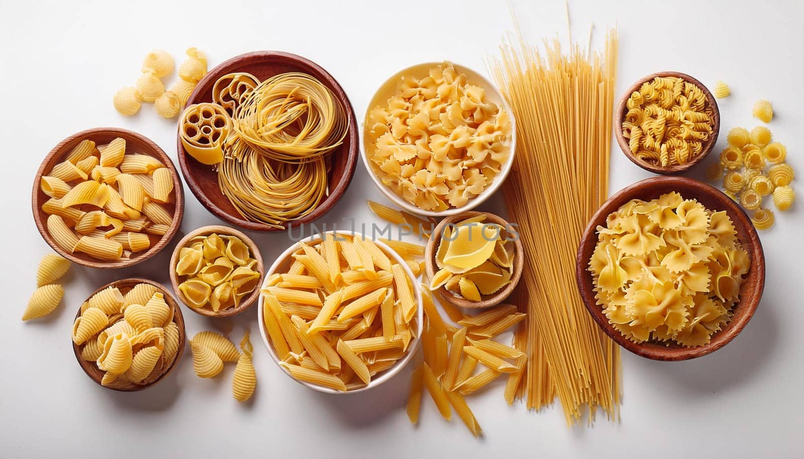 many different kinds of pasta, AI generated image
