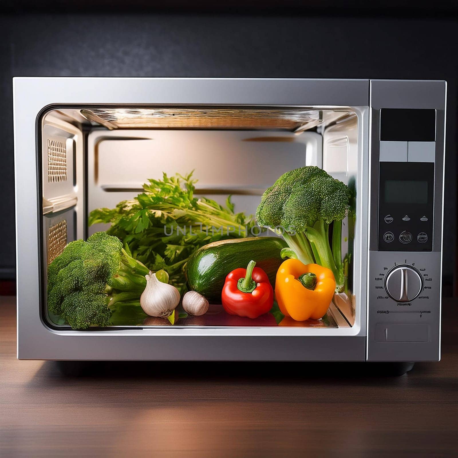vegetables in a microwave oven, AI generated image