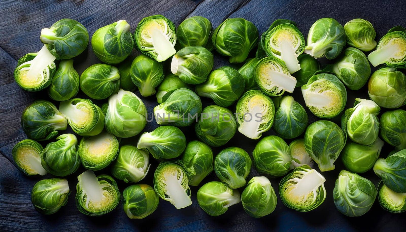 brussel sprouts vegetables flat view, AI generated image