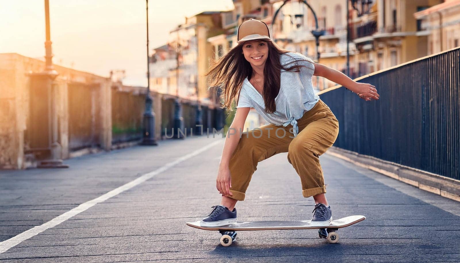 gorgeous hip hop woman on skate, AI generated image