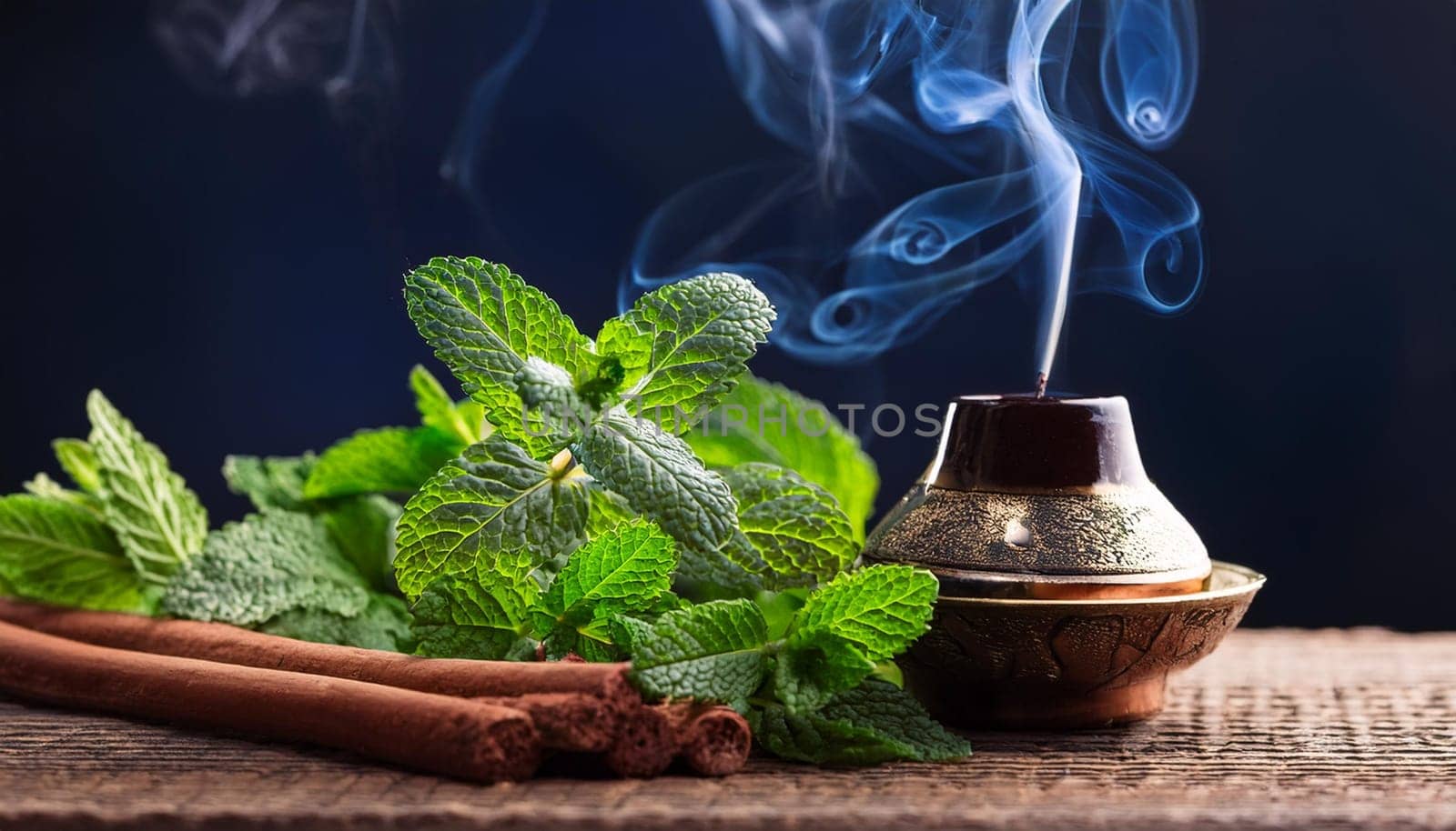 incense burning and peppermint, AI generated image