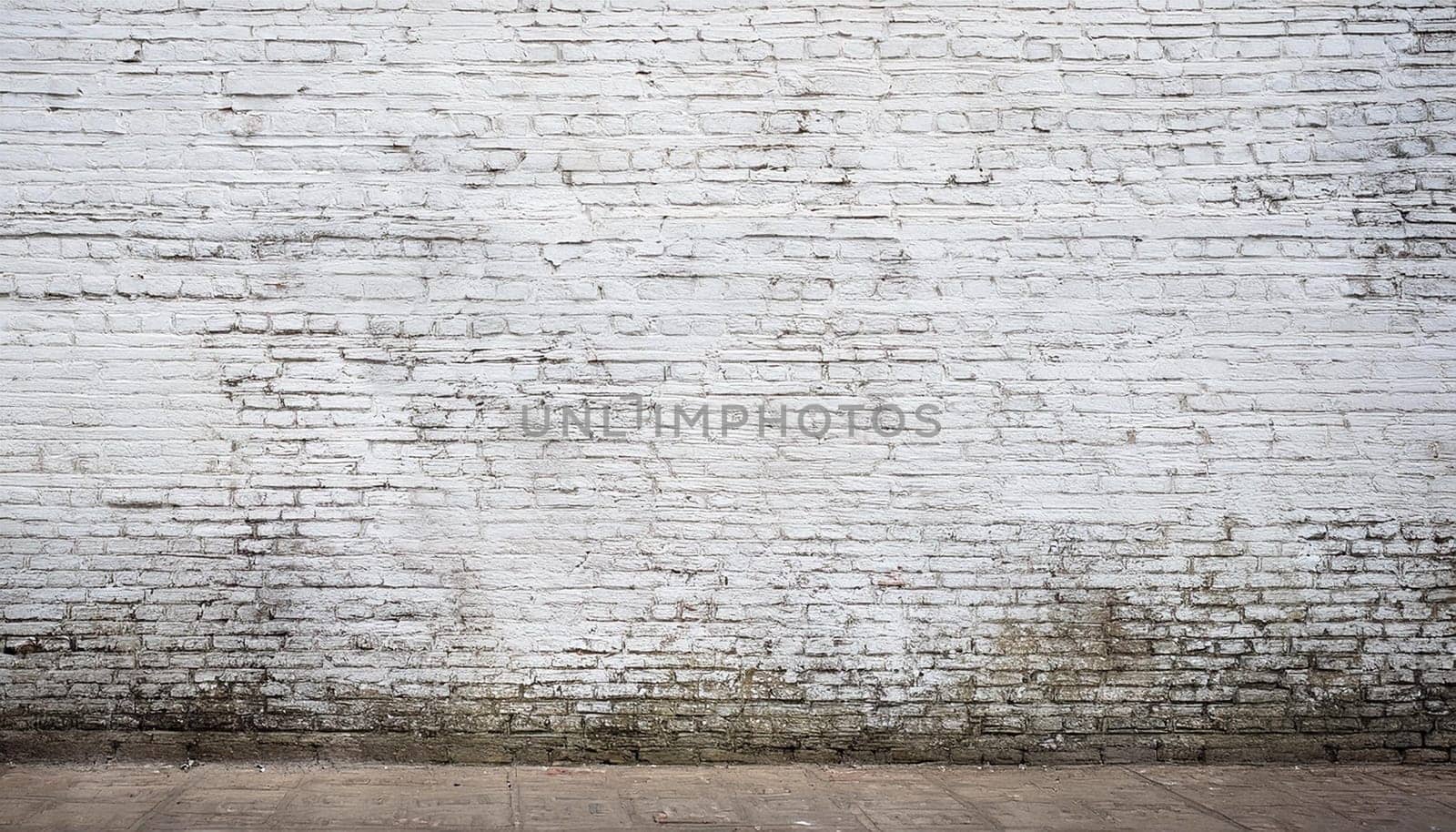 grunge weathered white brick wall useful as a background, AI generated image