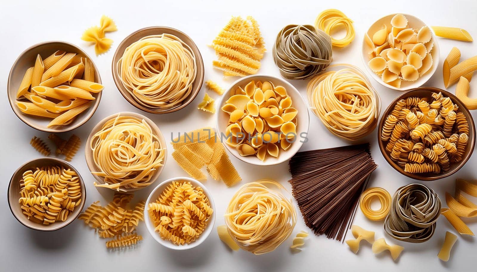 many different kinds of pasta, AI generated image