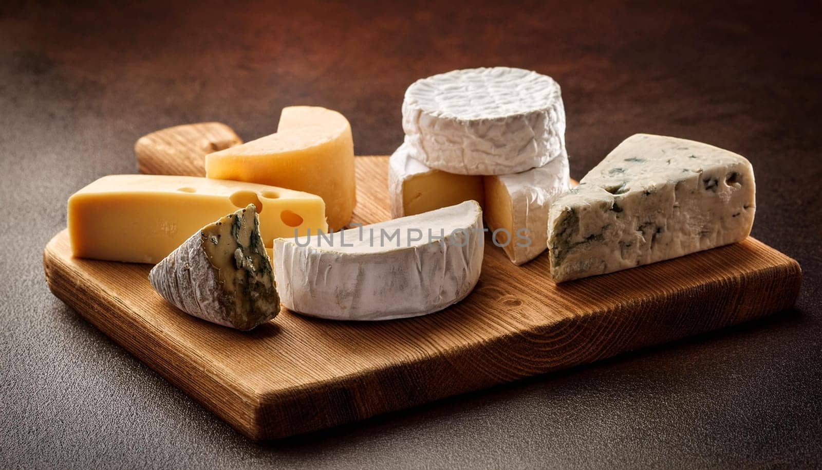 fine cheeses on a cutting board, AI generated image