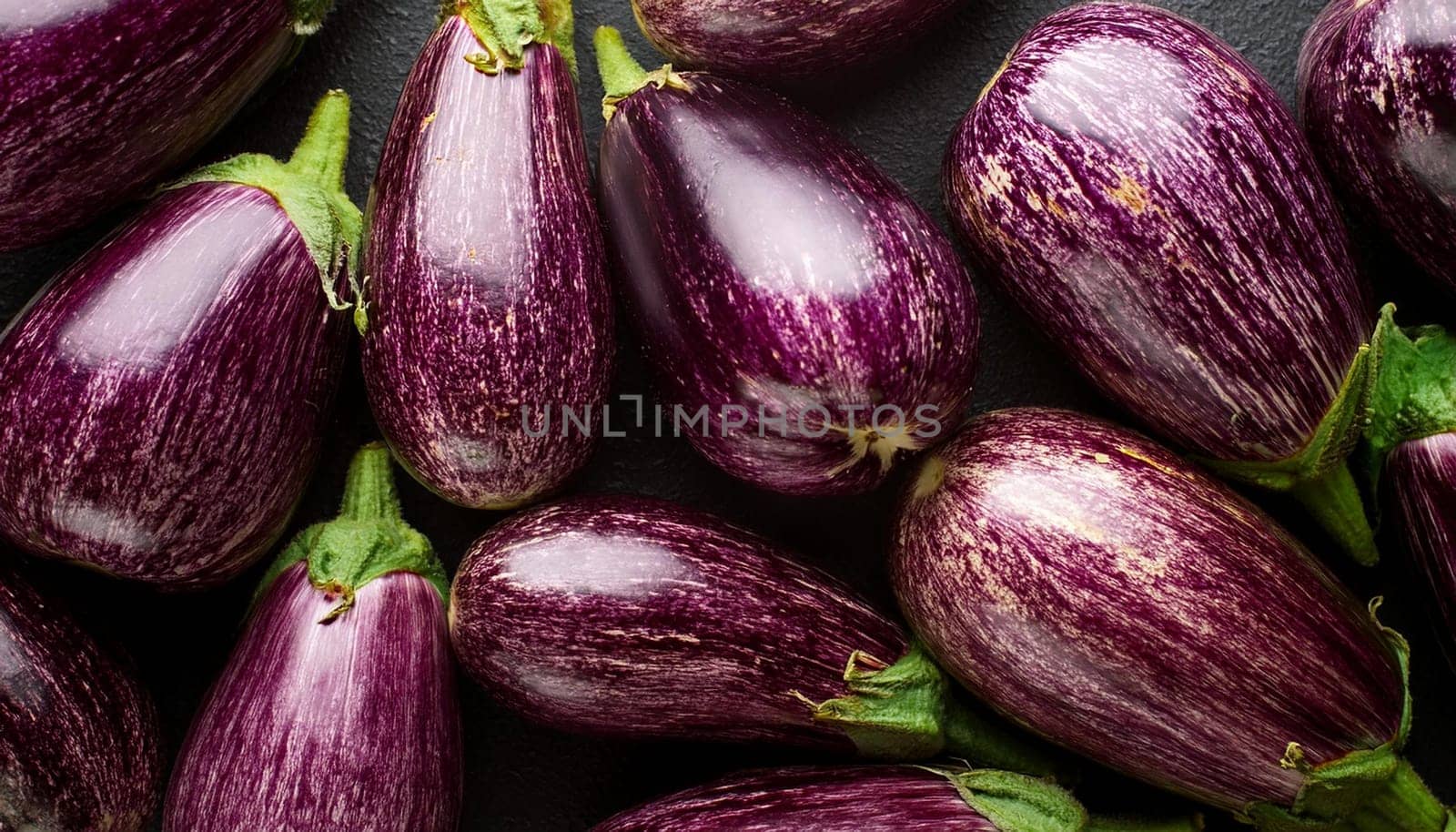 aubergines vegetables flat view, AI generated image