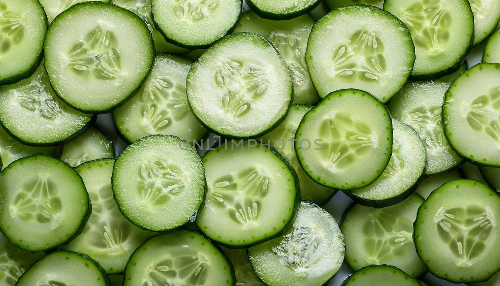sliced cucumbers vegetables flat view, AI generated image