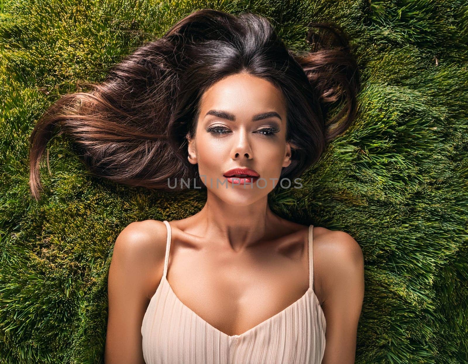 pretty young woman flat top view, AI generated image