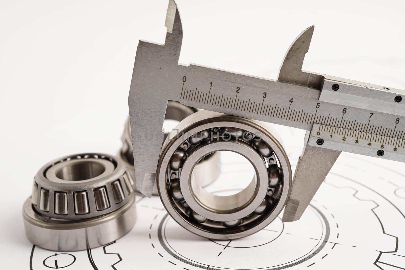 Engineering and precision tools with metal ball bering, mechanical industrial.