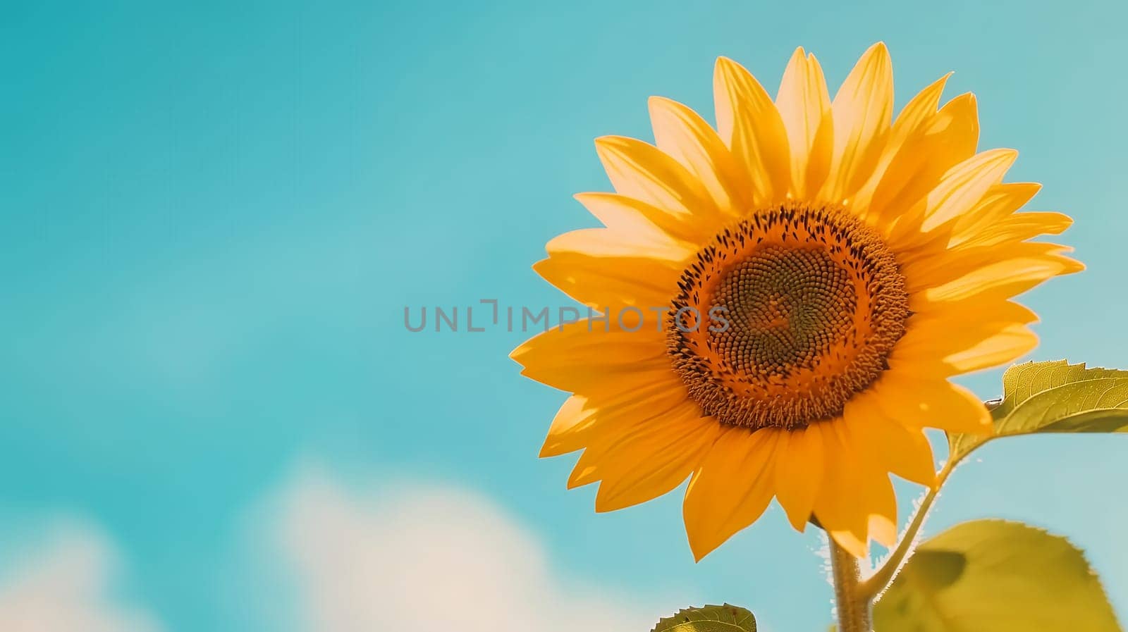 A vibrant sunflower stands tall against a clear blue sky, symbolizing positivity and warmth in nature.