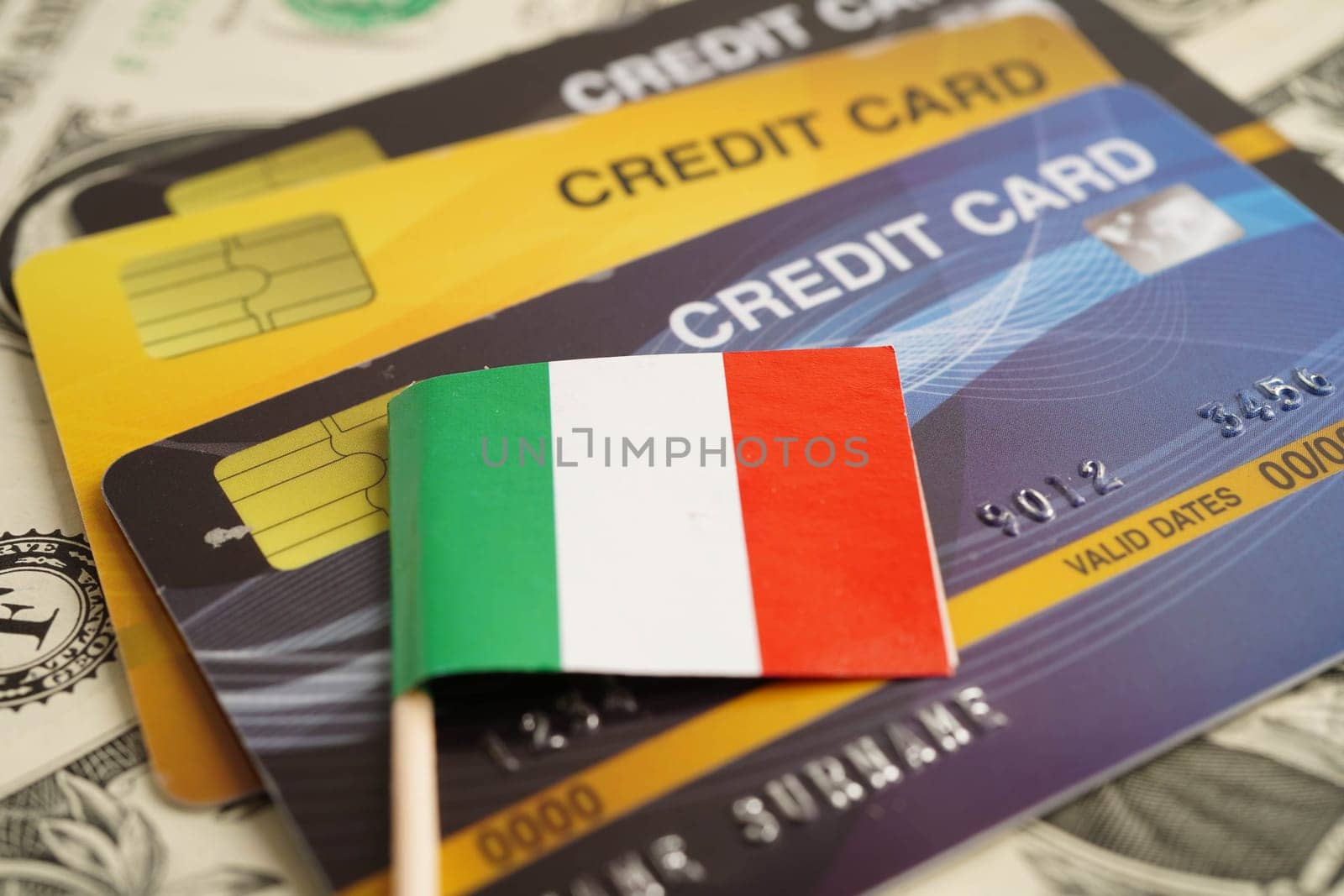 Italy flag on credit card, finance economy trading shopping online business.