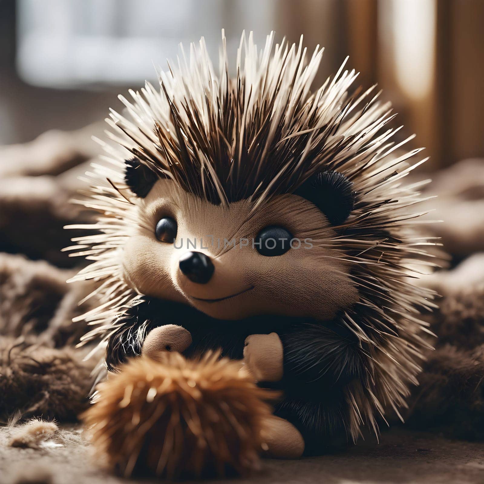 A Prickly Hug: Porcupine Embraces Its Stuffed Friend