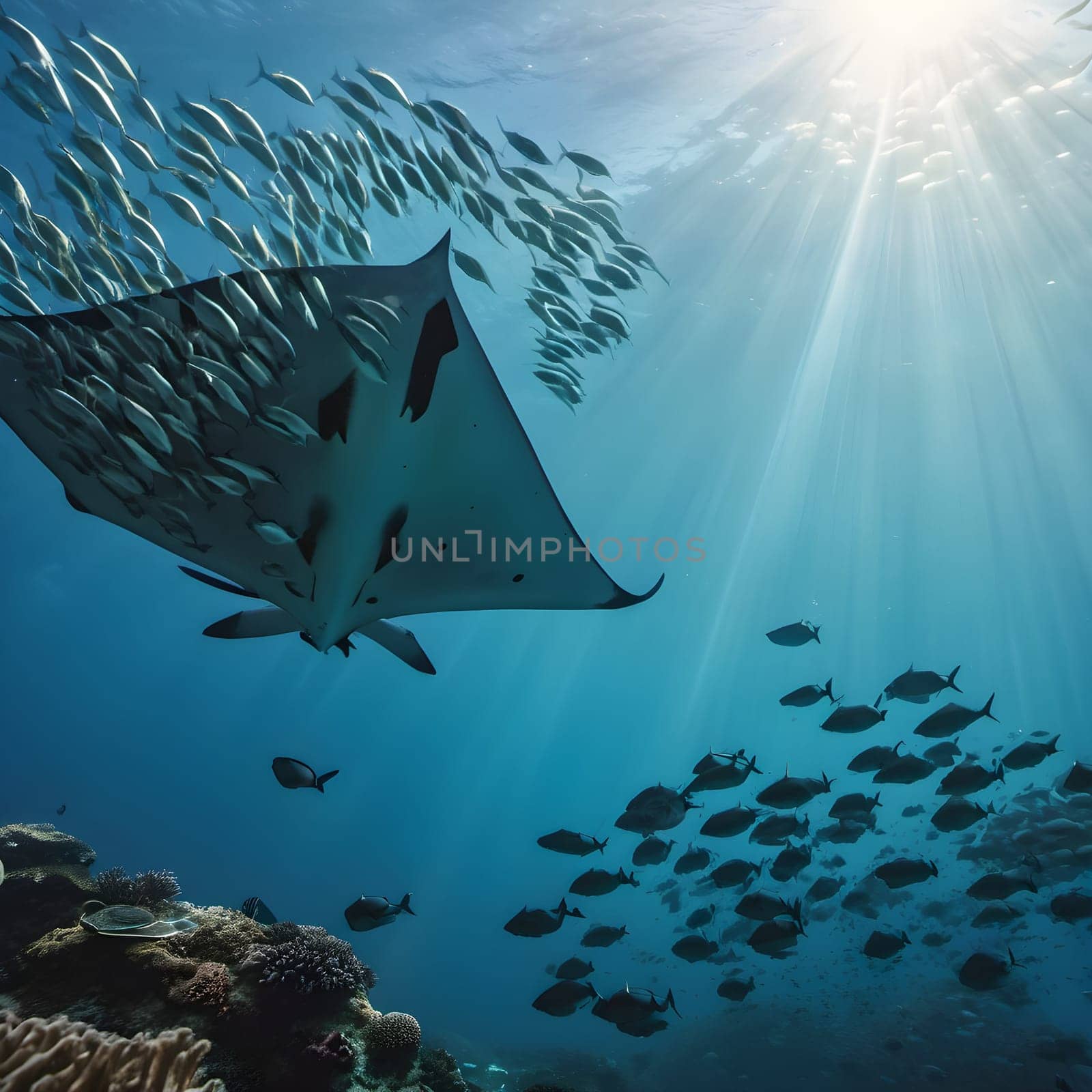 Underwater Ballet: Manta Ray and Fish Swarm in Japan