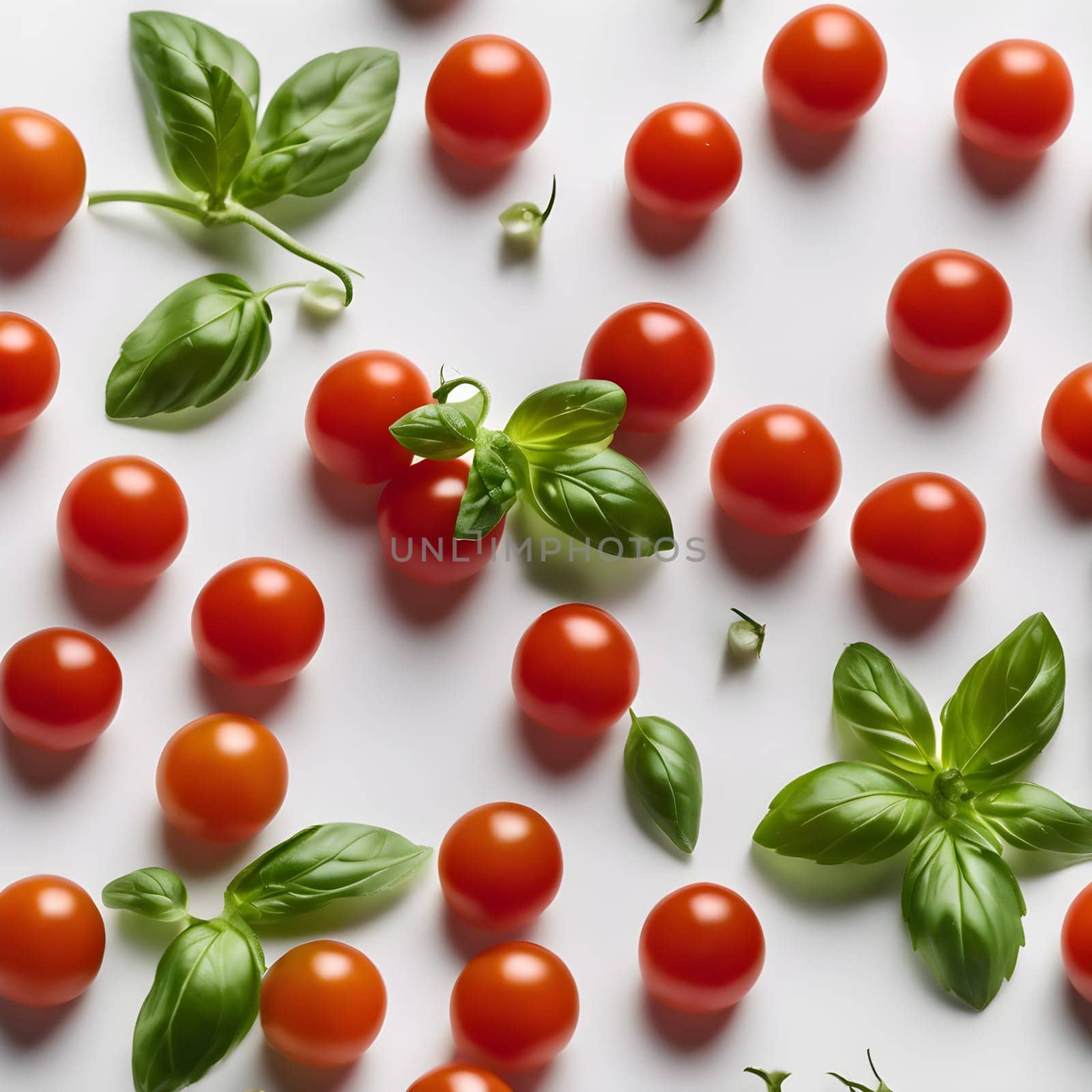 Simple Elegance: Cherry Tomato and Basil on White