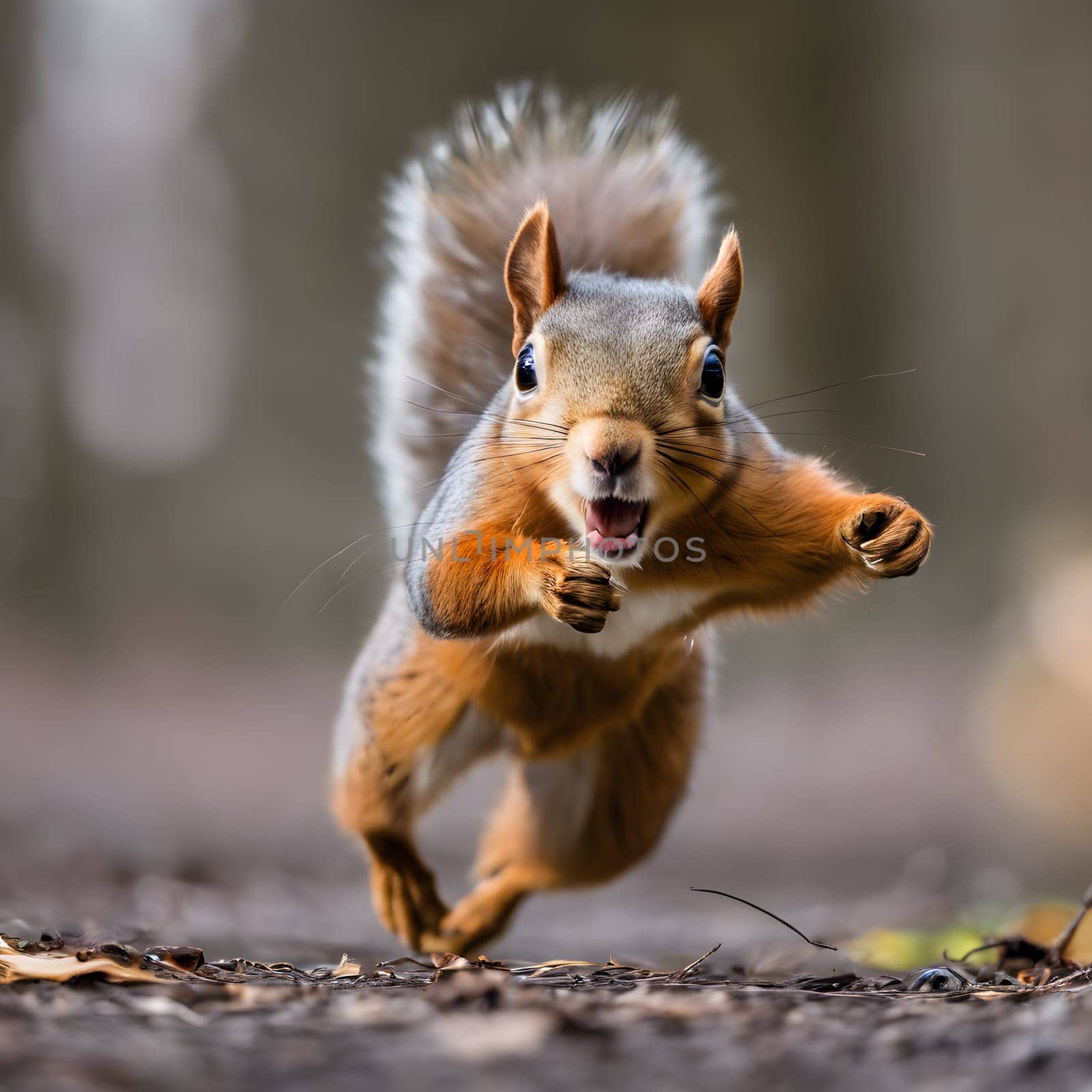 Energetic Squirrel Mid-Air Leap in the Forest