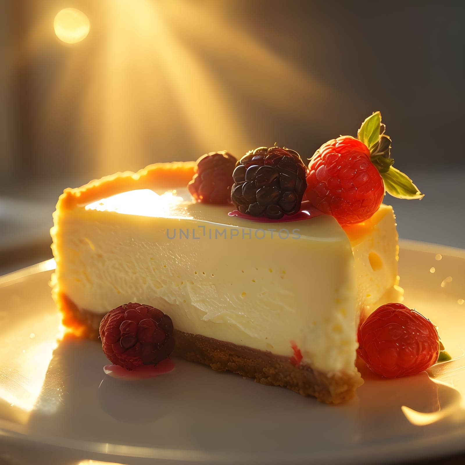 Berry Bliss: Cheesecake in Warm, Golden Light