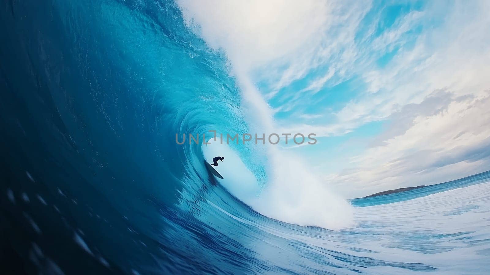 A daring surfer expertly rides a massive ocean wave, encapsulating the thrill and freedom of surfing adventures.