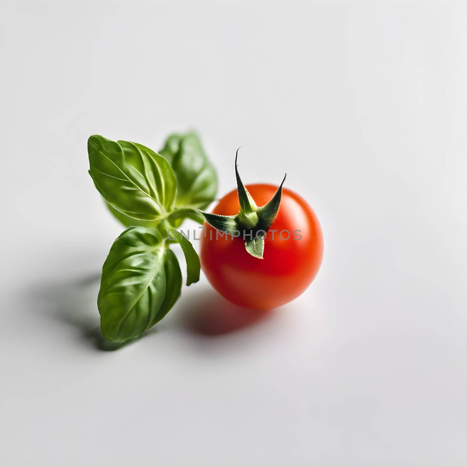 Natural Harmony: Cherry Tomato on White with Fresh Basil