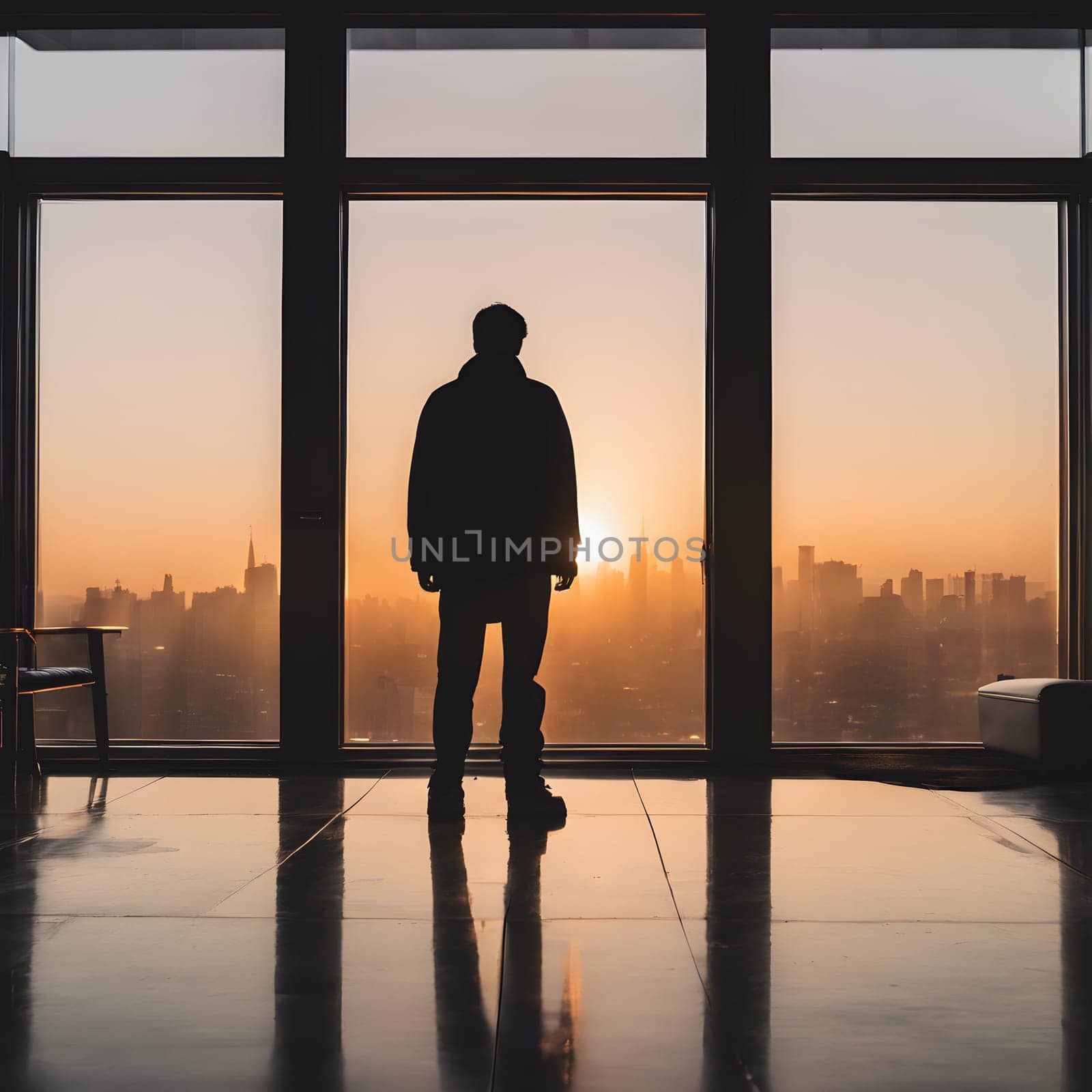 Dawn's Gaze: Silhouette Over the Cityscape