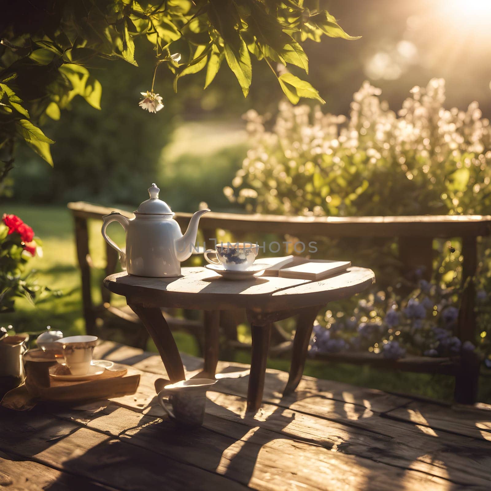 Sunlit Serenity: A Cup of Tea in the Garden