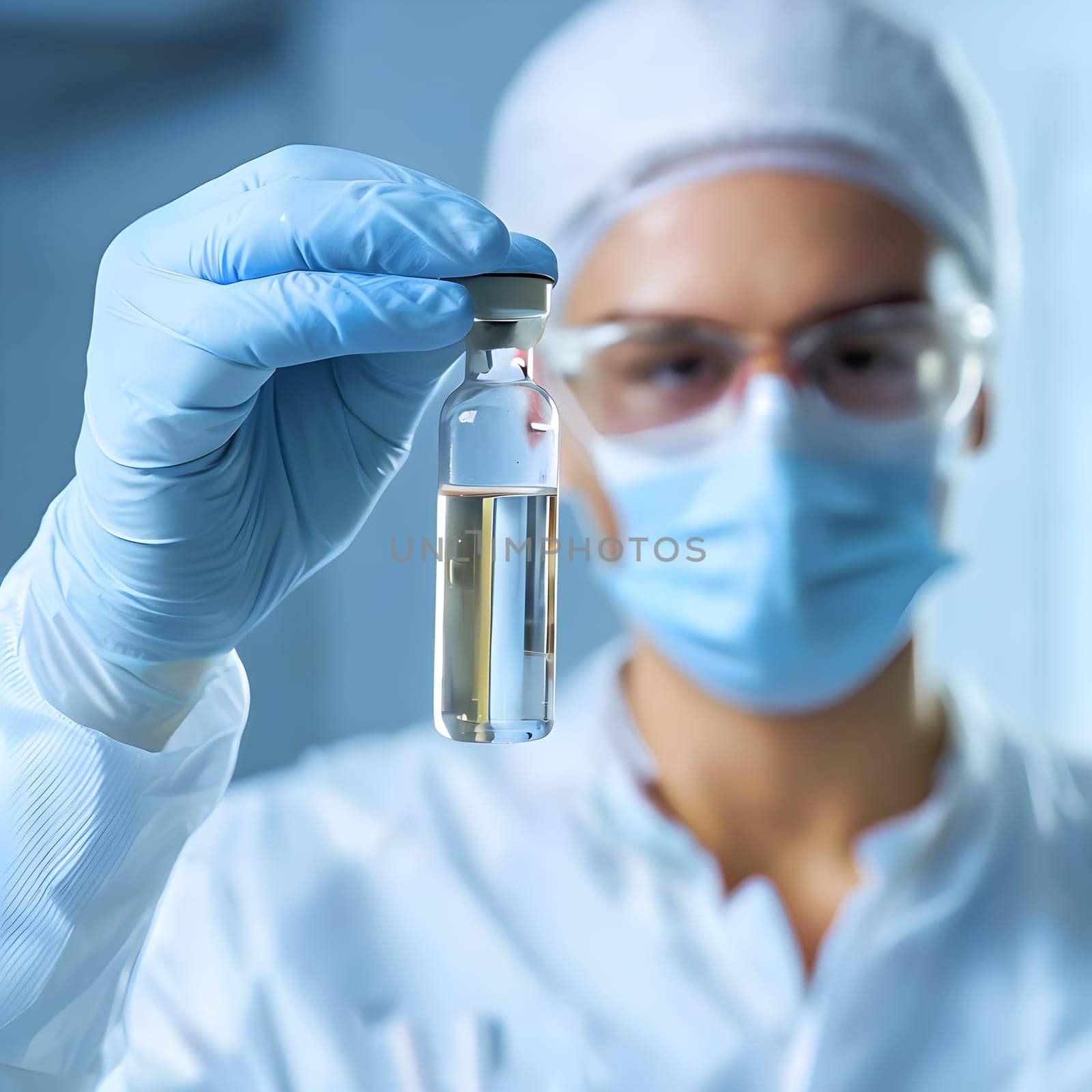 Lab Technician Holding Vial in Sterile Environment