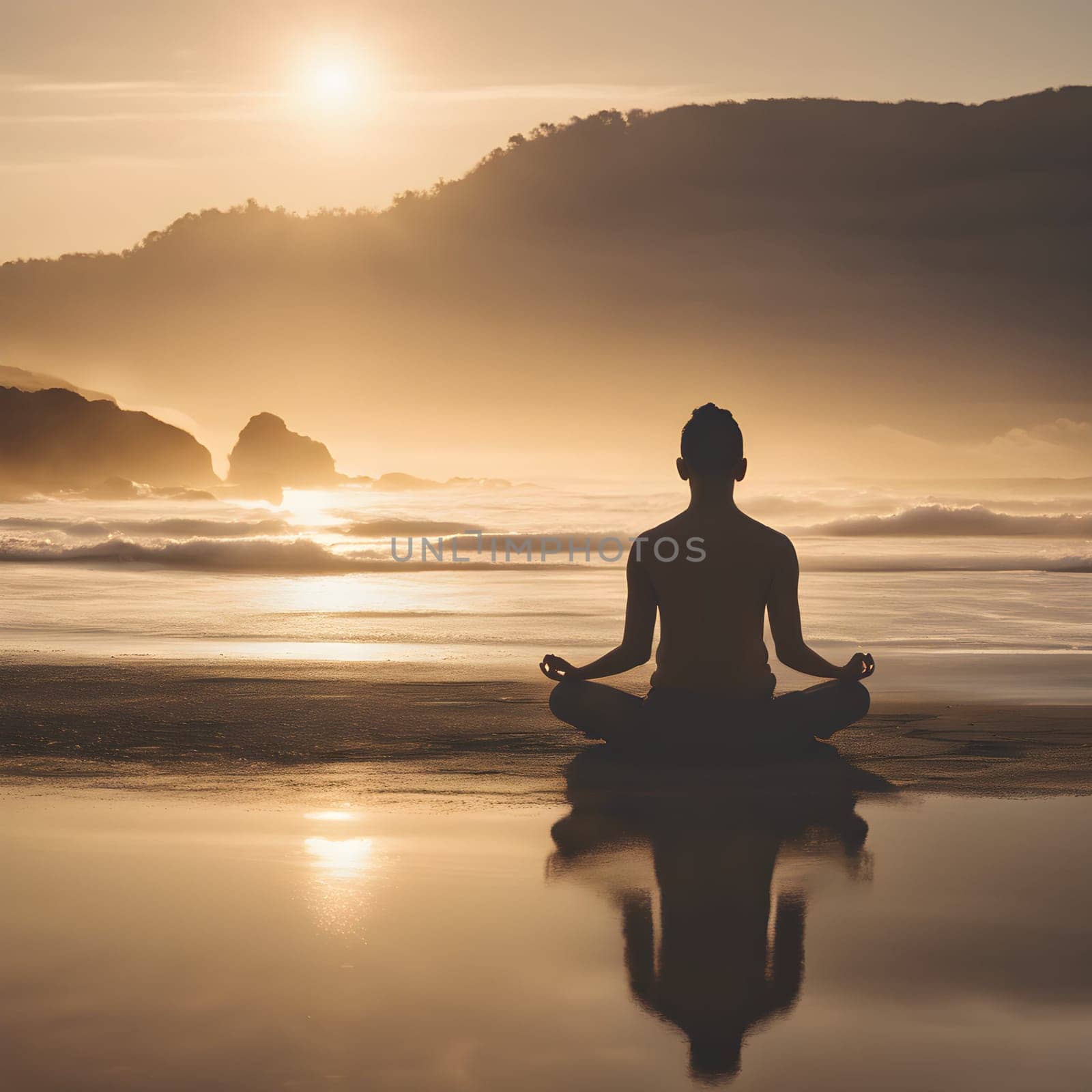 Golden Calm: Meditating by the Sea at Dawn