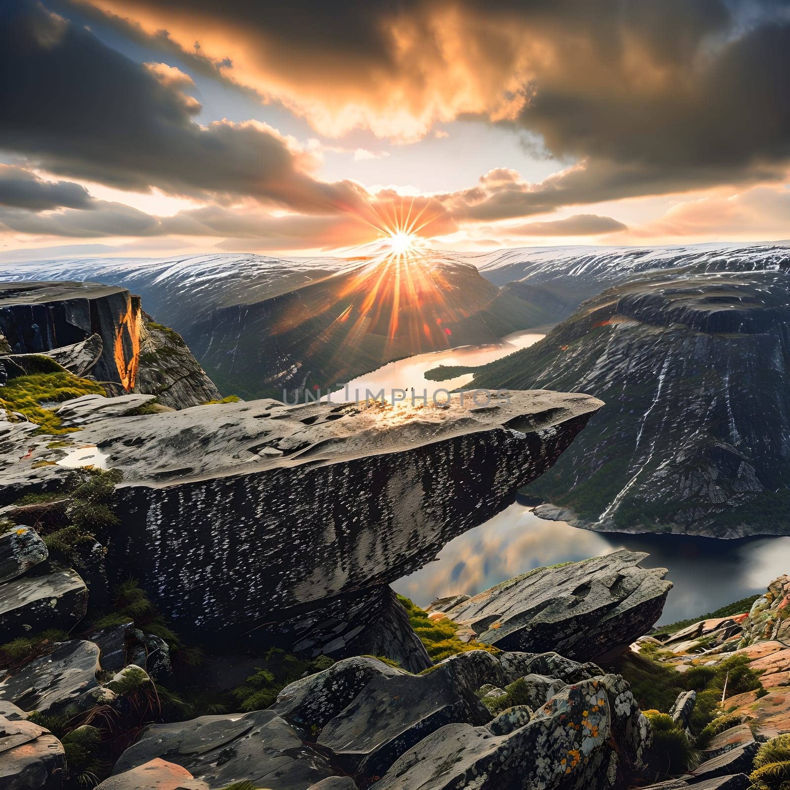 Trolltunga: The Rock Outcrop Bathed in Dramatic Sunrise Light
