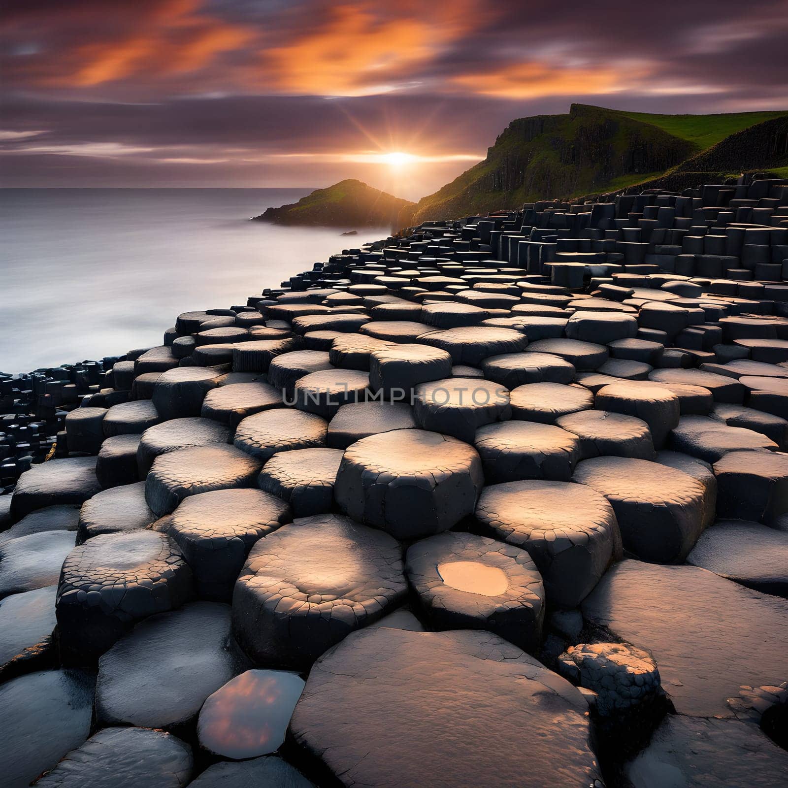 Giant’s Causeway at Dusk: Nature's Marvels in Sunset Glow