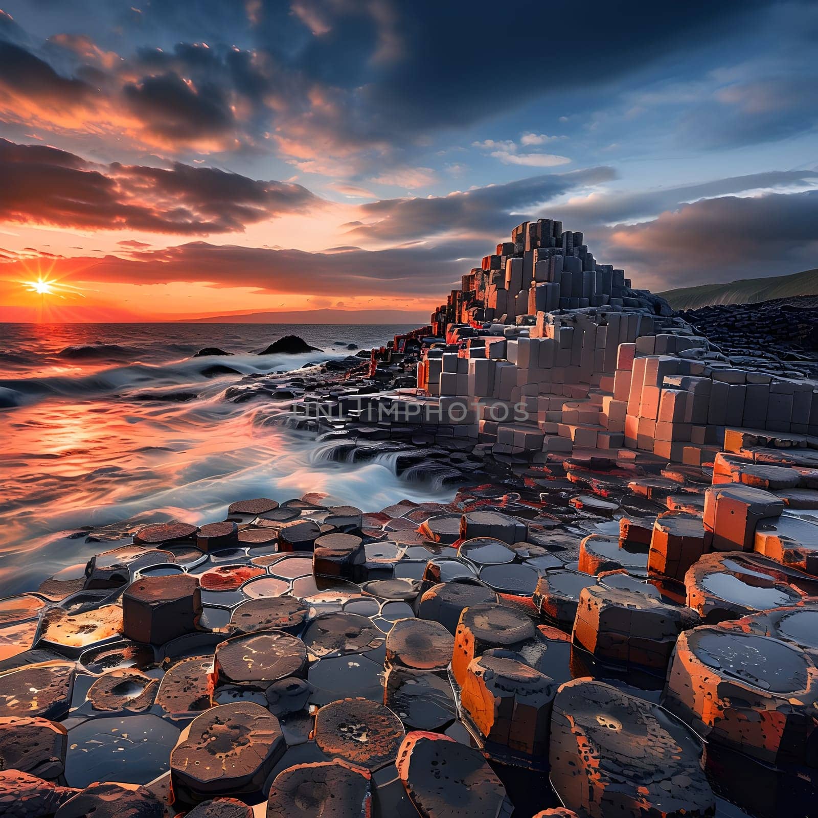 Golden Hour at Giant’s Causeway: Basalt Columns Aglow