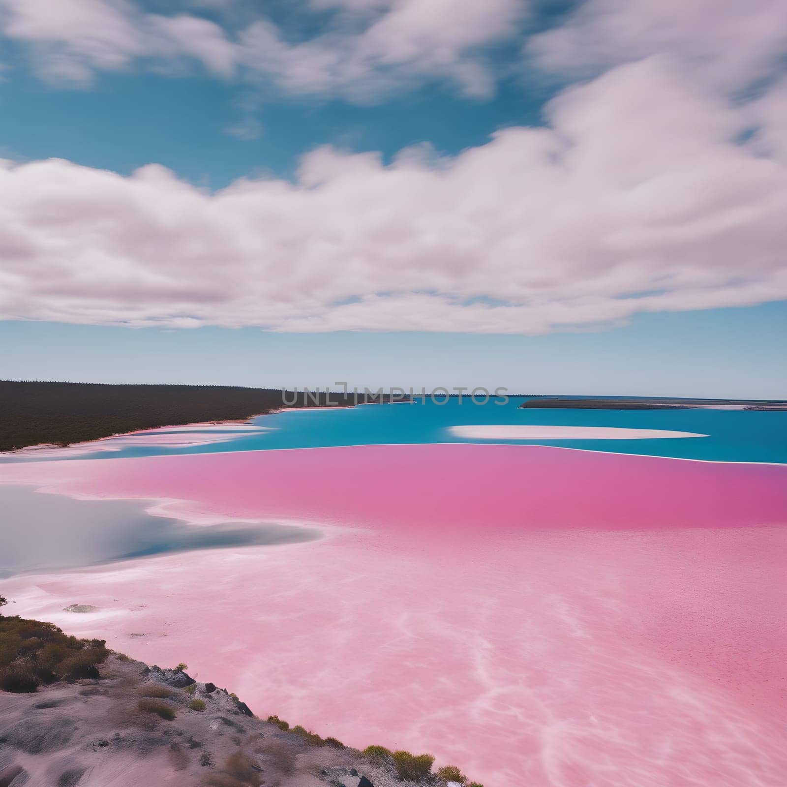 Vivid Contrasts: Lake Hillier Meets the Ocean