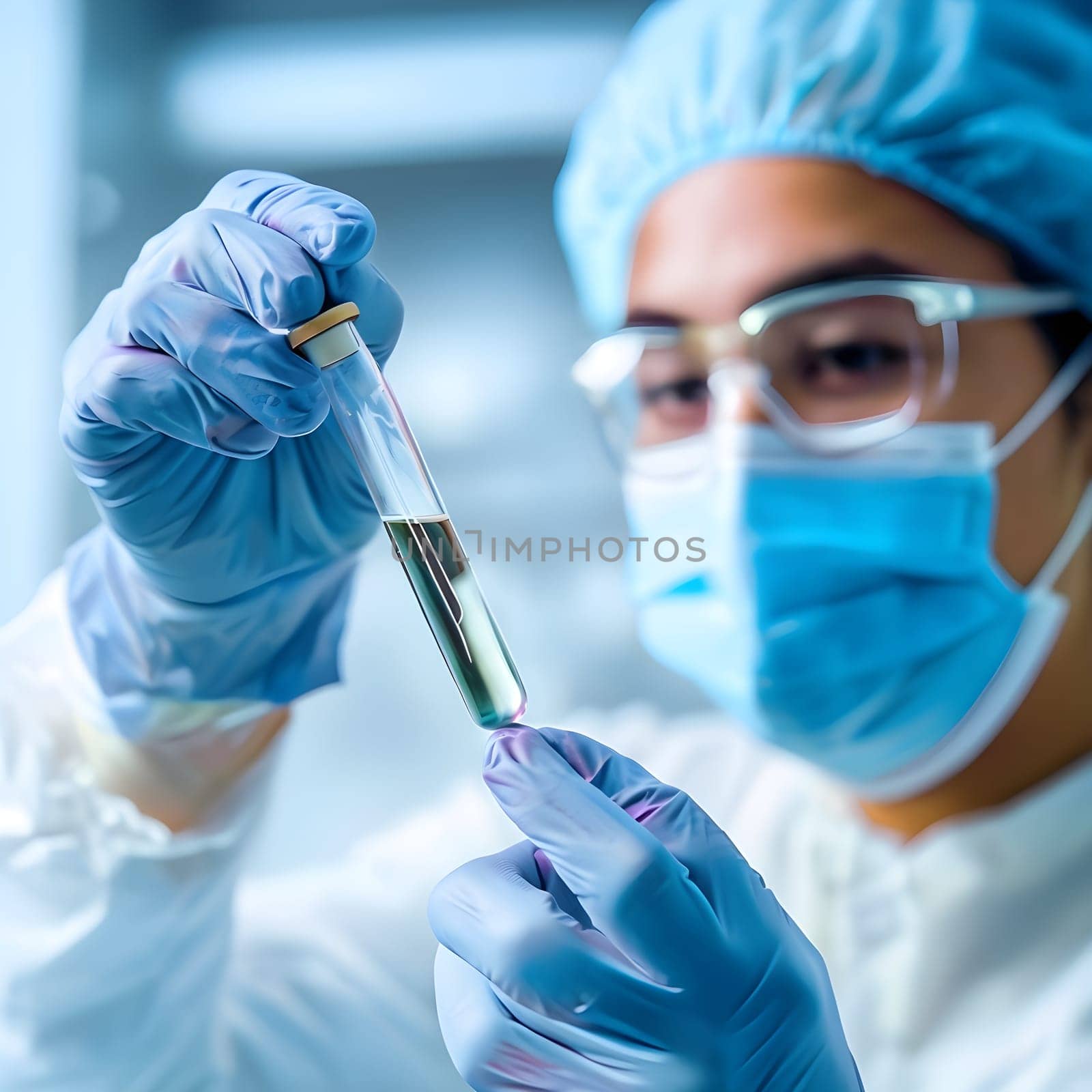 Lab Technician Analyzing Vial of Liquid