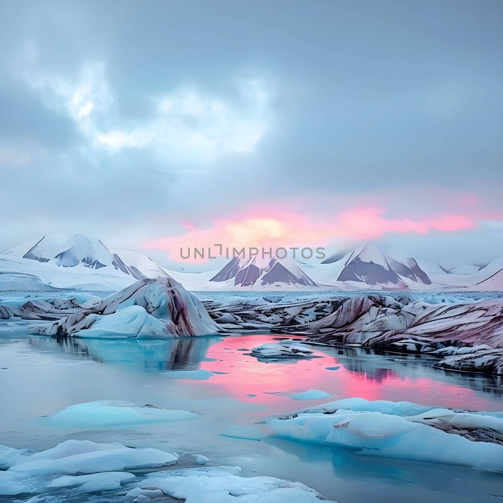 Arctic Dawn: Pink Hues Over Svalbard's Icy Wilderness