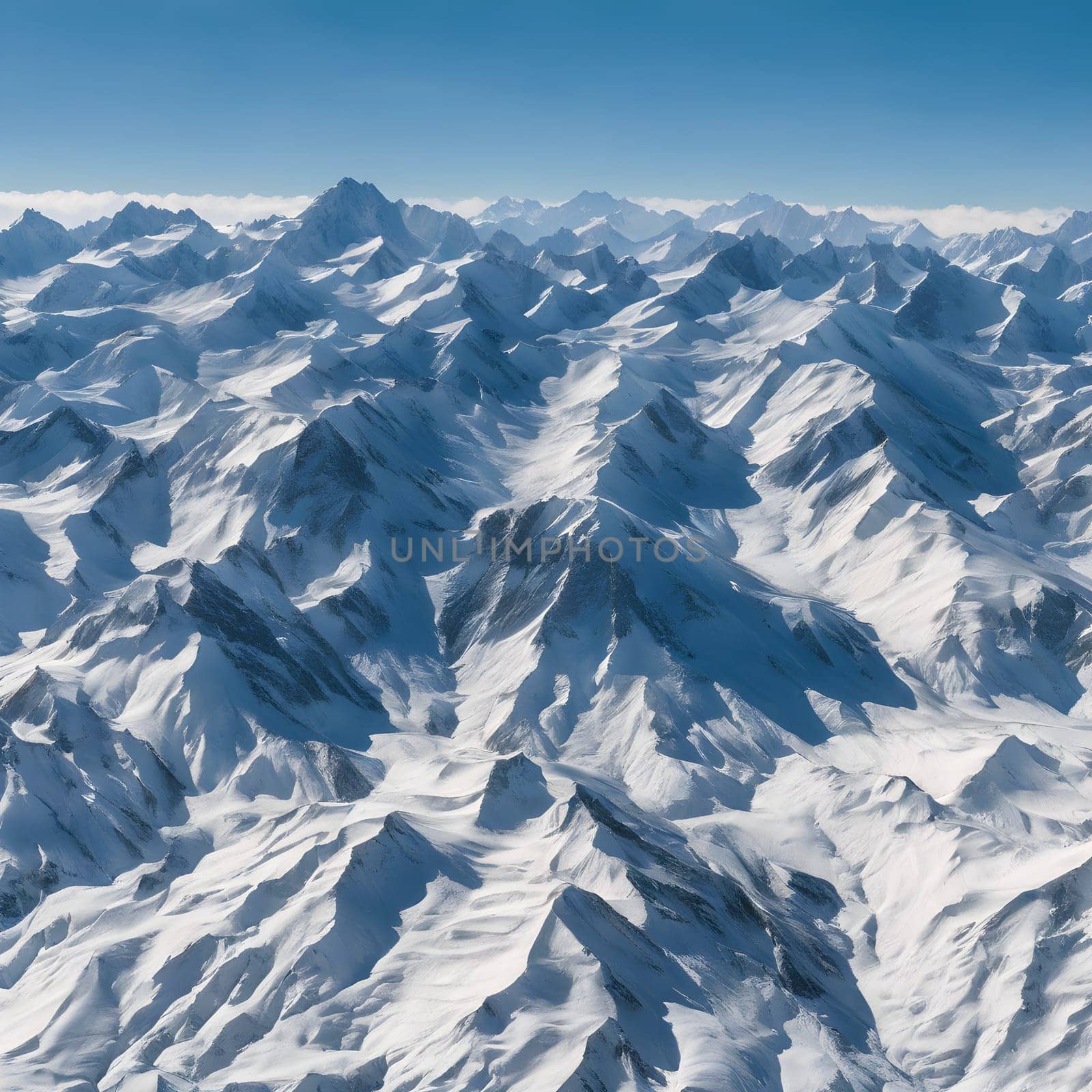 Serenity in Nature: Snow-Capped Mountains and Clear Blue Horizon