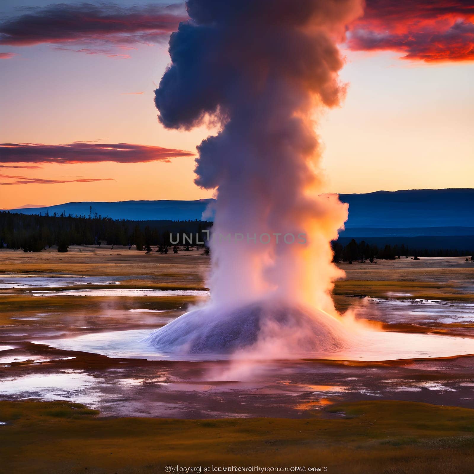 Twilight's Glow: Enchanting Geysers of Yellowstone