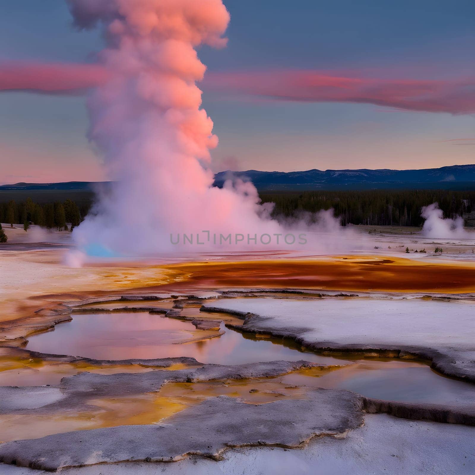Mystical Moments: Twilight Over Yellowstone Geysers