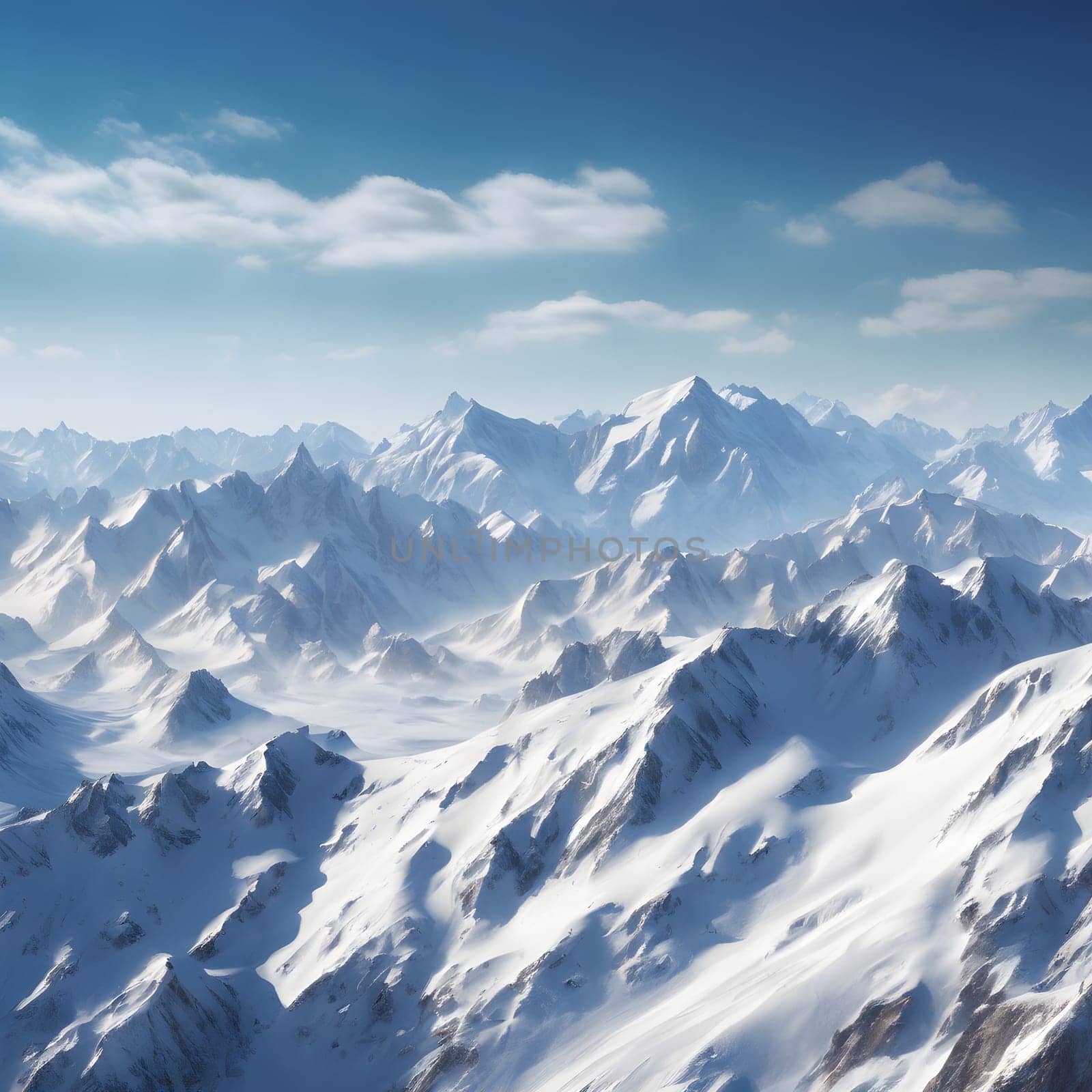 Tranquil Mountains: Snow-Capped Summits Under an Azure Sky