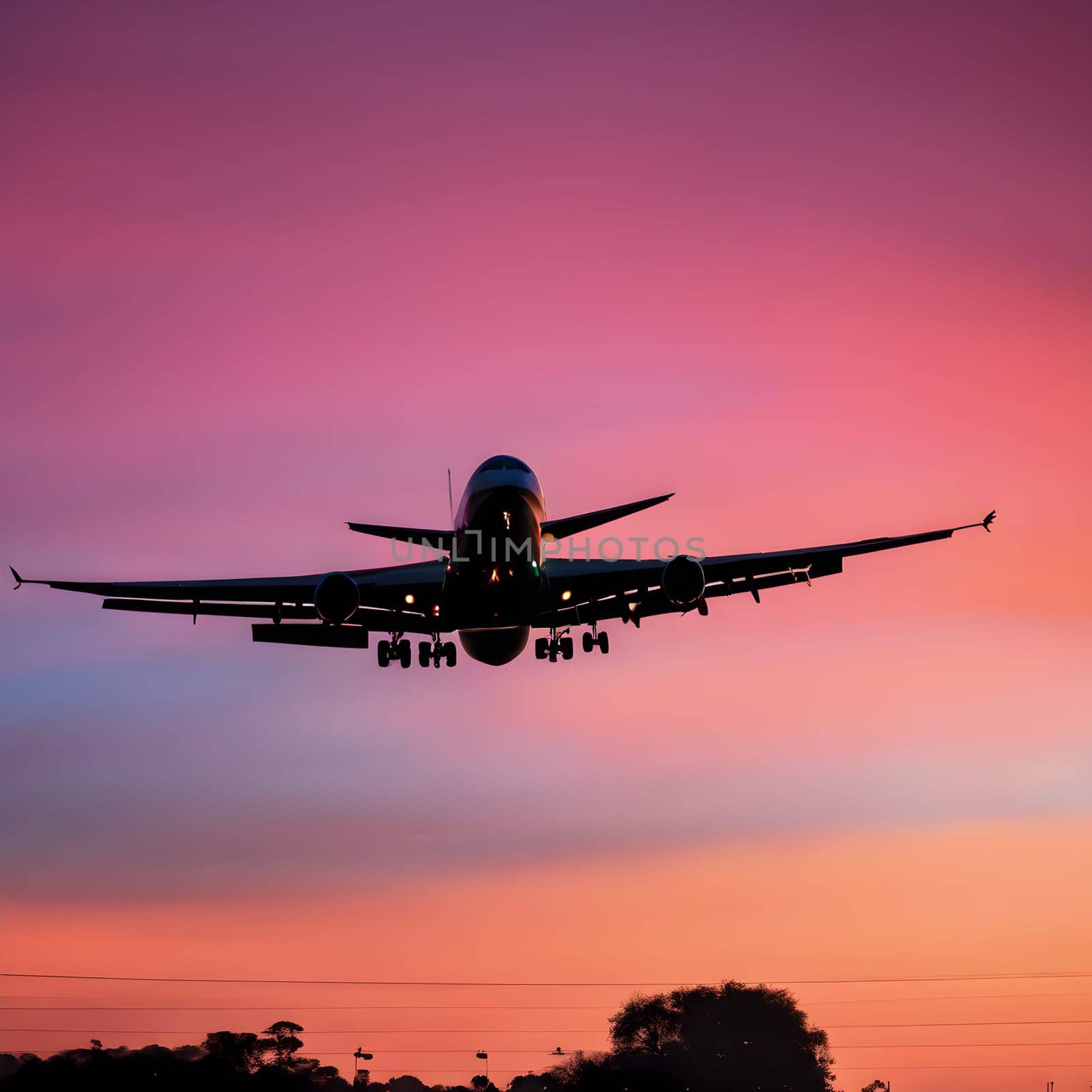 Morning Ascent: An Airplane's Journey Begins with the Sunrise